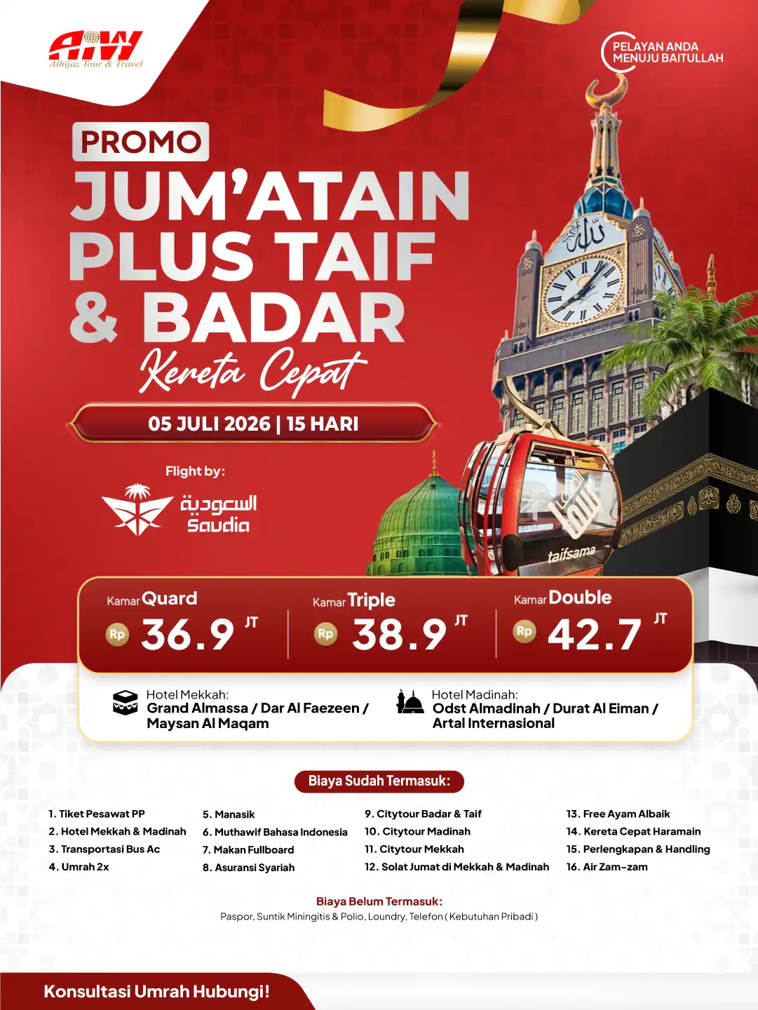 UMROH PROMO JUM'ATAIN PLUS TAIF +BADAR 15HR (KERETA CEPAT)