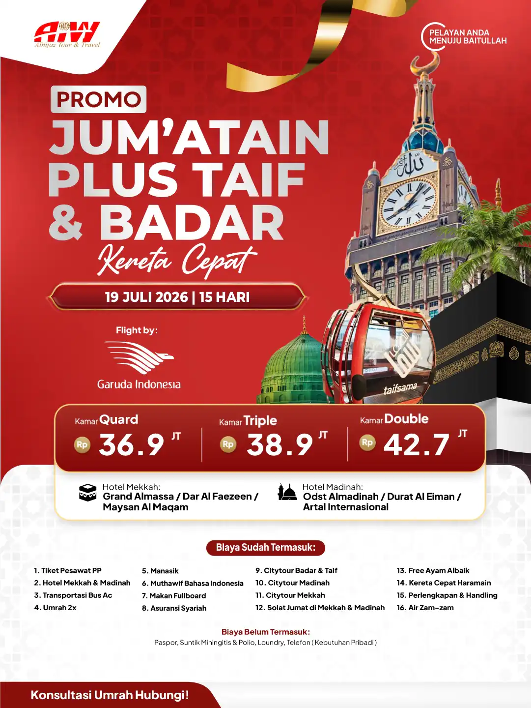 UMROH PROMO JUM'ATAIN PLUS TAIF+ BADAR 15HR ( KERETA CEPAT)