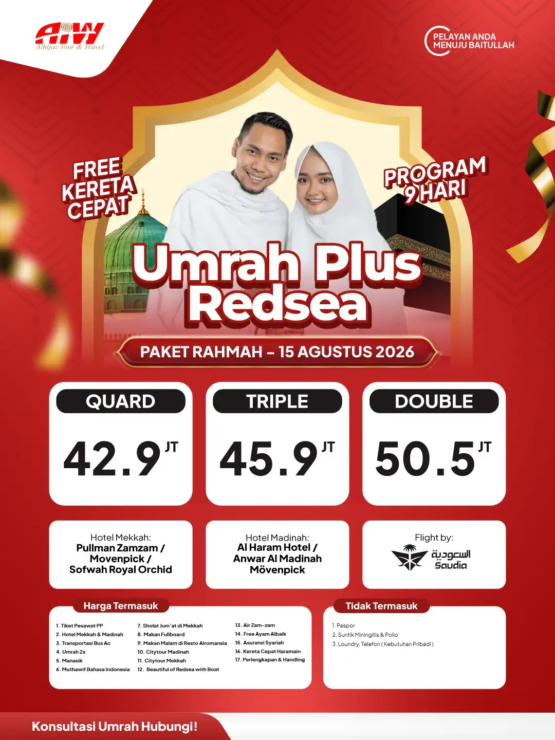 UMROH REGULER PLUS REDSEA PAKET RAHMAH 9HR ( KERETA CEPAT)